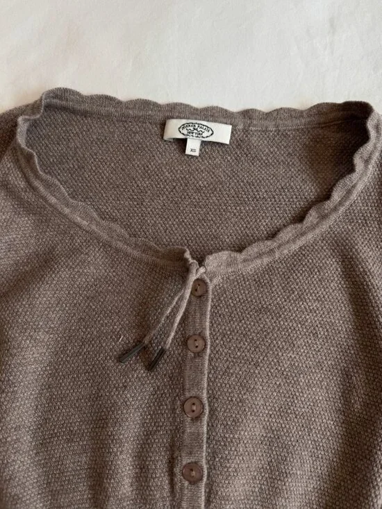 Mirror palais brown cardigan with scalloped trim and buttons - Picture 3 of 4